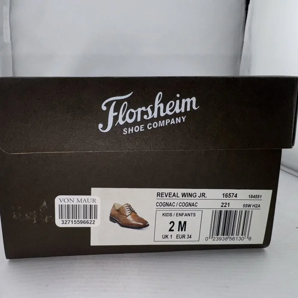 Florsheim Reveal Wingtip Jr Boys' Toddler-Youth Oxford 2M Cognac‎ Brown Tan